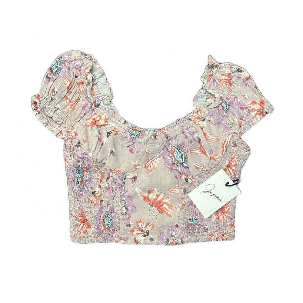 Japna Women's Crop Top Lavander Floral Pattern Cap‎ Sleeve Stretch Size XS NWT